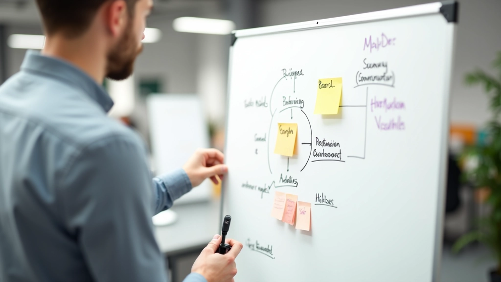 Tableau blanc avec système de workflows documenté, processus visualisé et structuré